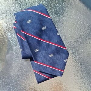Vintage The President Brand Elegant Navy Tie with Red and White Accents